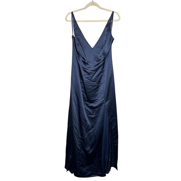 After Six NWT Blue Draped Cowl-Back Princess Line Dress Front Slit Formal 18 - Picture 3 of 8